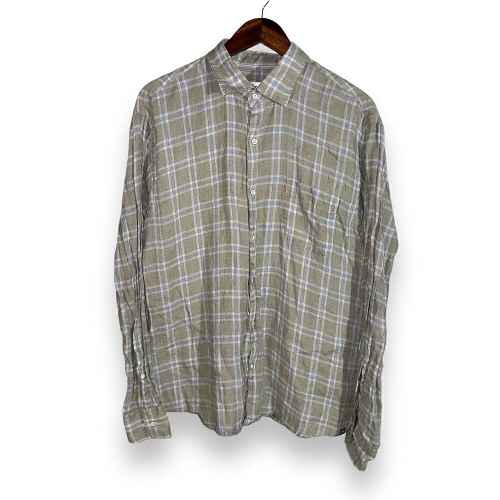 Peter Millar Sage Green 100% Linen Button Up Shirt Size L